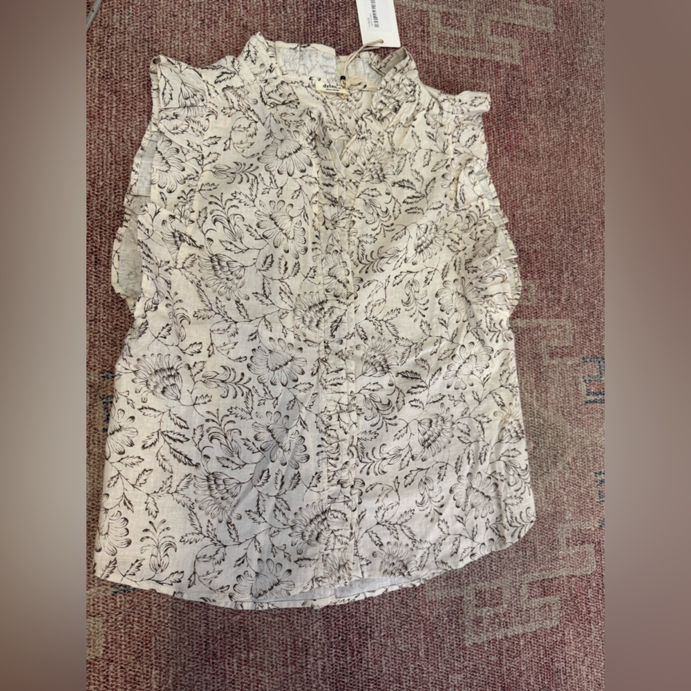 Dylan brand Bella blouse leaf print ruffled sleeveless v neck cotton NWT